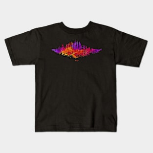 New York City Skyline Colorful Watercolor in red orange and purple Kids T-Shirt